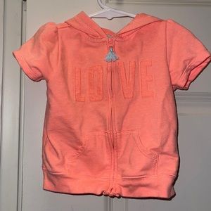 LOVE neon orange zip up hoodie shirt.